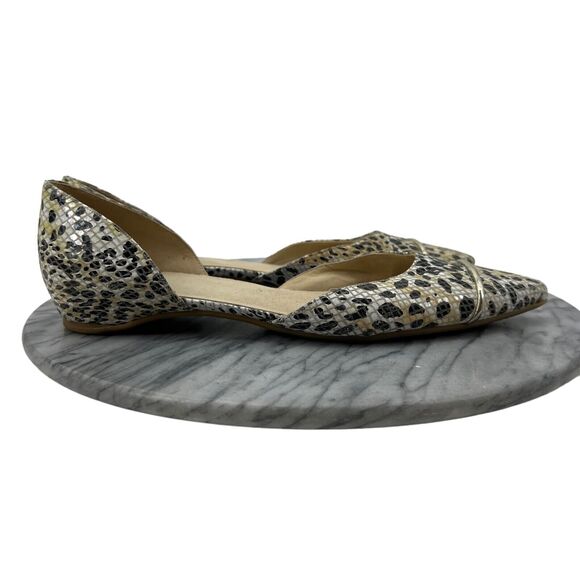 Stuart Weitzman Womens 9.5 Flats Gray Beige Whitman Snake Print D'Orsay Shoes - Picture 1 of 12
